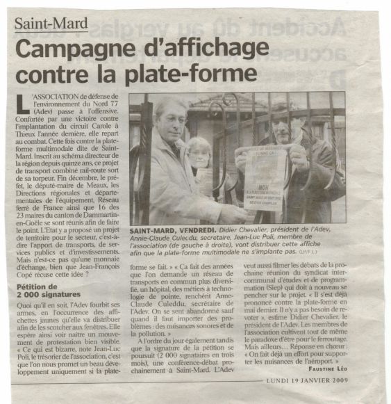 Le Parisien 19 janvier 2009